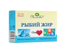 БАД Mirrolla Рыбий жир для сердца и сосудов с витаминами А, Д3, Е, 100 капсул