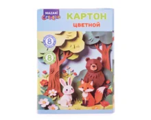 Картон цветной MAZARI немелованный в папке, А4, 8 цветов, 8 л