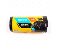 Мешки для мусора AKOR ПВД, 120 л, черные, 20 шт в рулоне