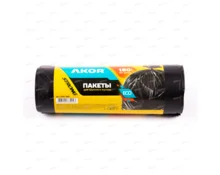Мешки для мусора AKOR ПВД, 180 л, черные, 10 шт в рулоне