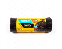 Мешки для мусора AKOR ПВД, 240 л, черные, 10 шт в рулоне