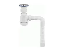 Сифон для раковины VIRPLAST МИНИ Элит, 1 1/2"*40 мм, гофра, 40*50 мм, нерж сетка, белый