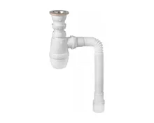 Сифон для раковины VIRPLAST МИНОР, 1 1/2"*40 мм, гофра, 40*50 мм, нерж сетка, белый