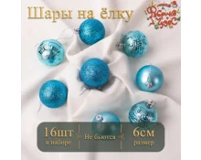 Украшение елочное шары Фабрика Чудес, 6 см, 16 шт, бирюза