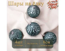 Украшение елочное шары Фабрика Чудес Грани, 8 см, 4 шт