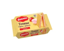 Вафли Яшкино тонкие с кремом, клубничным вкусом, 144 г