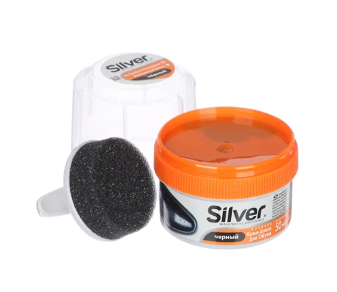 Крем для обуви SILVER, 50 мл, черный, с губкой