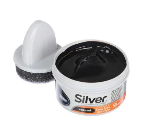 Крем для обуви SILVER, 50 мл, черный, с губкой