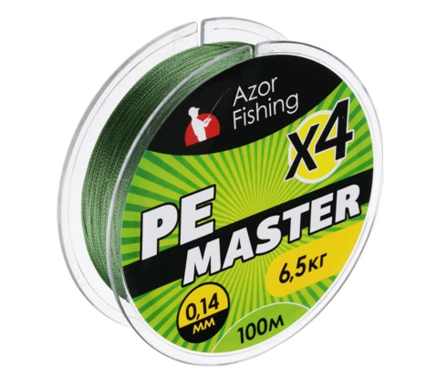 Леска плетёная Azor Fishing РЕ Мастер, 100 м, 0,14 мм, тест 6,5 кг, зеленая