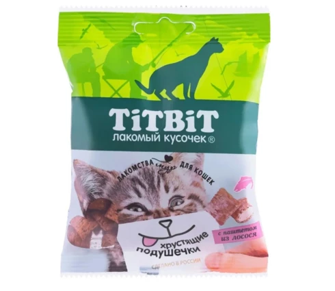 Подушечки хрустящие TiTBiT с паштетом из лосося для кошек, 30 г