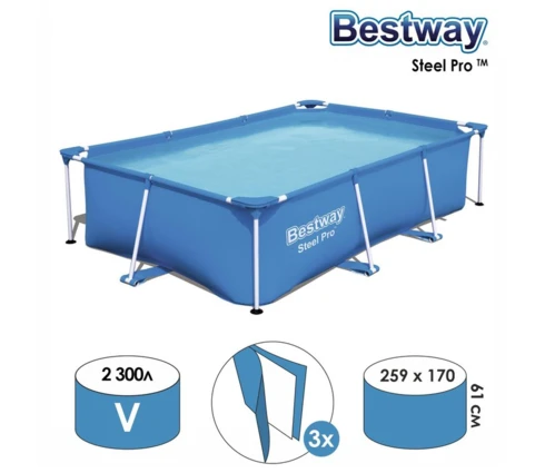 Бассейн каркасный BestWay 56403, 259*170*61 см, 2300 л, прямоугольный