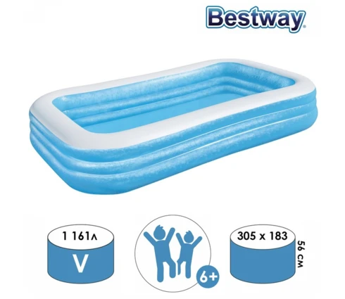 Бассейн надувной BestWay Blue Rectangular Family Pool Deluxe 54009, 305*183*56 см, прямоугольный