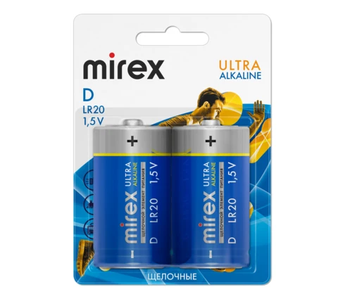 Батарейка Mirex Ultra, щелочная, D (R20), BL-2, 2 шт