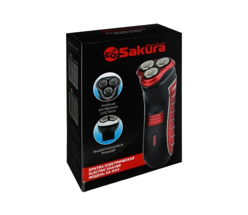 Электробритва Sakura SA-5414ВК, черная, 3 головки, триммер, сухое бритьё