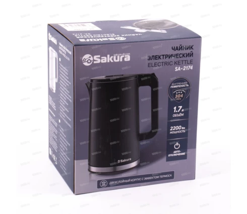 Чайник электрический Sakura SA-2174BK, черный, 1,7 л, 1850-2200 Вт