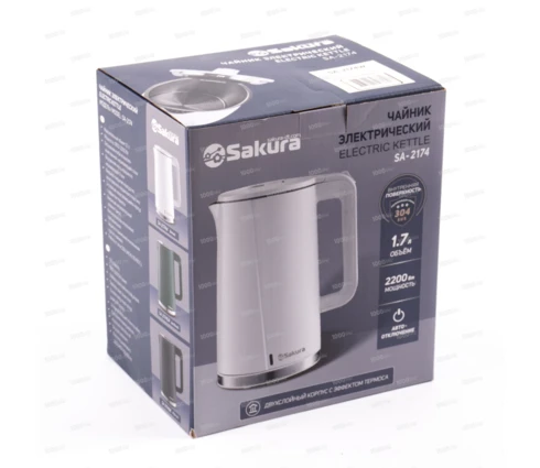 Чайник электрический Sakura SA-2174W, белый, 1,7 л, 1850-2200 Вт
