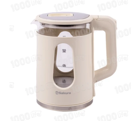 Чайник электрический Sakura SA-2735W, белый, стекло, пластик, подсветка, 2,0 л, 1800 Вт