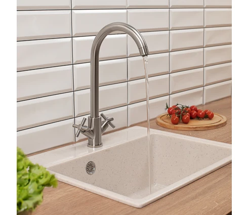 Смеситель для кухни СоюзКран SS01-R240, кран-буксы, поворотный излив, нержавеющая сталь