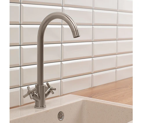 Смеситель для кухни СоюзКран SS01-R240, кран-буксы, поворотный излив, нержавеющая сталь