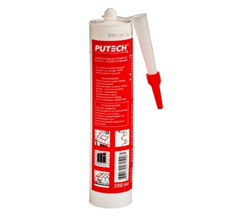 Герметик силиконовый PUTECH, универсальный, белый, 280 мл