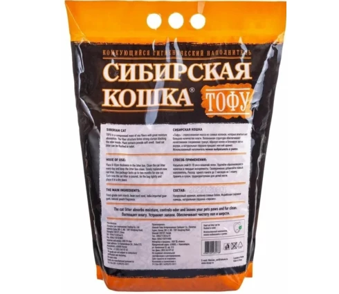 Наполнитель для кошачьего туалета Сибирская Кошка TOFU Персик 6 л, биоразлагаемый, комкующ