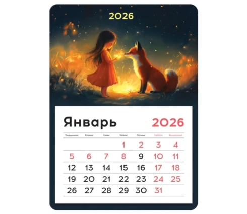 Календарь BG Девочка и лис, отрывной на магните, 2026 год