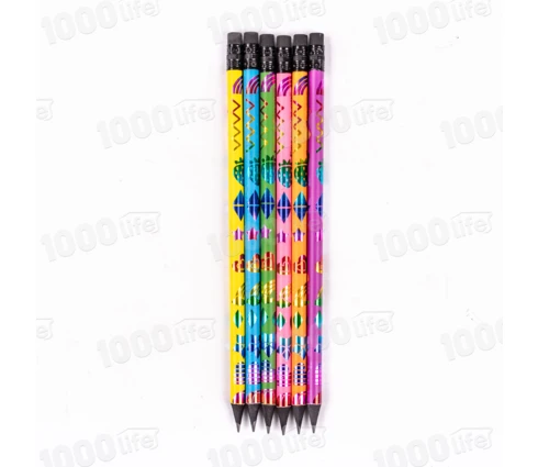 Карандаш чернографитный Star Color, дерево, круглый, с ластиком