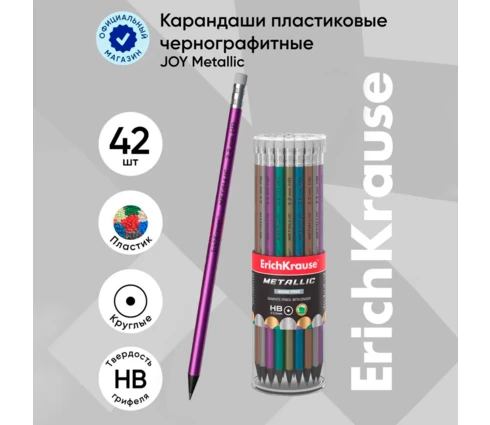 Карандаш ч/г ErichKrause Metallic круглый корпус, с ластиком, пластик, заточен