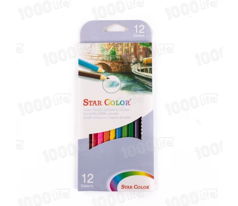 Карандаши цветные Star Color, 12 цветов, дерево, шестигранные