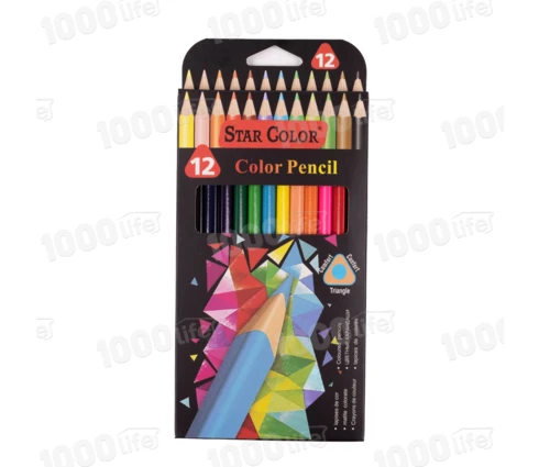 Карандаши цветные Star Color, 12 цветов, дерево, трехгранные