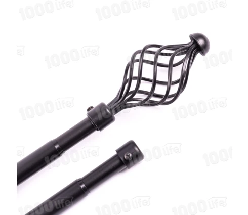 Карниз двойной 160-310 см, черный, кольца пластик + крючки 50 шт