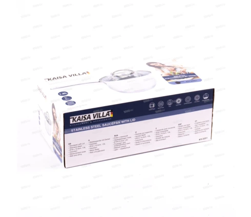 Кастрюля из нержавеющей стали KV2251, 1,9 л, 16 см, индукция, стеклянная крышка