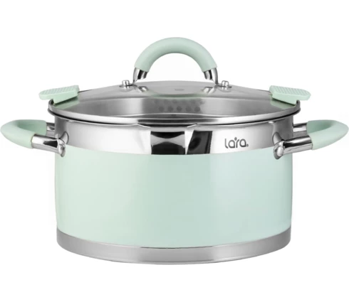 Кастрюля lara MINT LR02-541, 2,4 л, 18*10 см, нержавеющая сталь, индукция