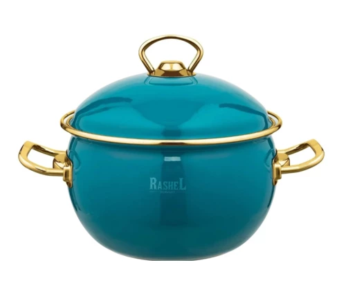 Кастрюля RasheL, 5 л, эмалированная крышка, цвет бирюзовый, ручки хром