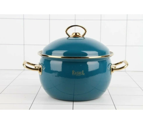 Кастрюля RasheL, 5 л, эмалированная крышка, цвет бирюзовый, ручки хром