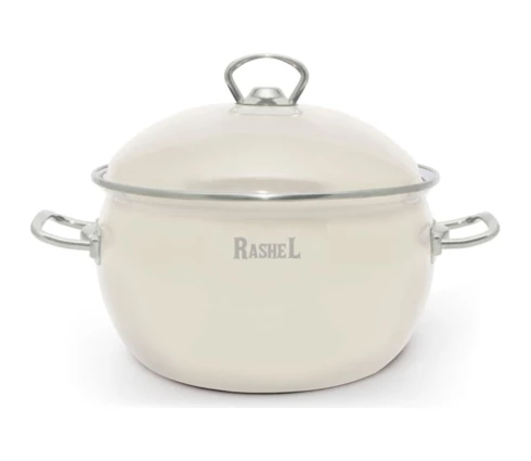 Кастрюля RasheL, 5 л, эмалированная крышка, цвет кремовый, ручки хром