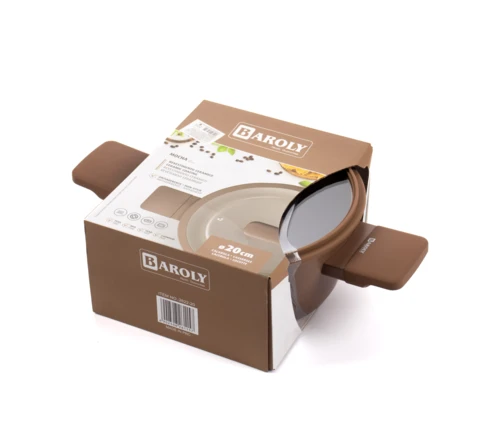 Кастрюля с антипригарным покрытием BAROLY 20 см, стеклянная крышка, индукция