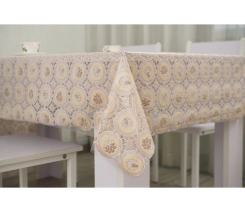Клеенка ажурная EASY LACE, 1,32*1 м, бежевая с коричневым, цена за 1 п.м, рулон 22 метра