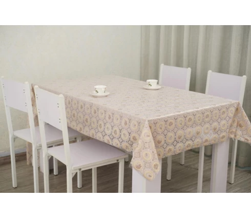 Клеенка ажурная EASY LACE, 1,32*1 м, бежевая с коричневым, цена за 1 п.м, рулон 22 метра