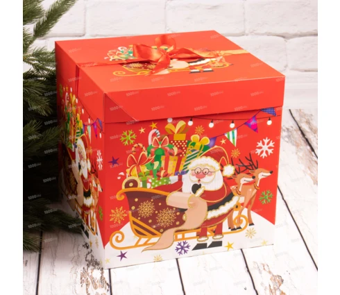 Коробка подарочная новогодняя Фабрика Чудес, 30*30*30 см, с бантом, складная