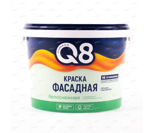 Краска водно-дисперсионная Formula Q8, фасадная, белоснежная, полиакрил, 2,7 кг
