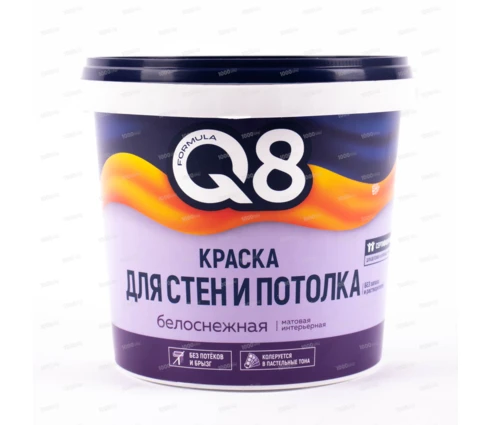 Краска водно-дисперсионная Formula Q8, интерьерная, белоснежная, полиакрил, 1,4 кг