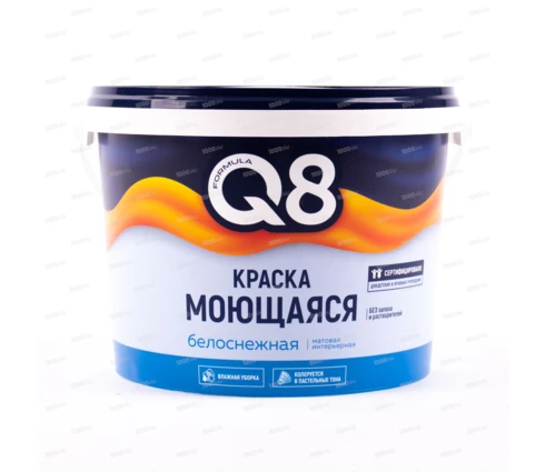 Краска водно-дисперсионная Formula Q8, моющаяся, белоснежная, полиакрил, 2,7 кг