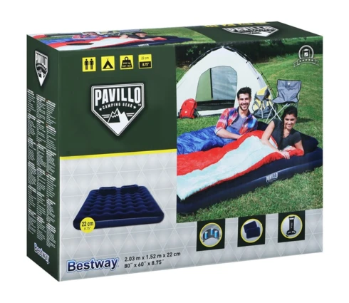Матрас надувной BestWay Queen 67374N, 203*152*22 см, двухместный, ручной насос, 2 подушки