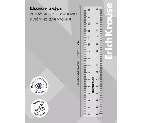 Линейка ErichKrause, 15 см, пластиковая