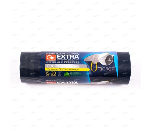 Мешки для мусора GRIFON, 30 л, 50*60 см, двухслойные, с завязками, 15 шт в рулоне