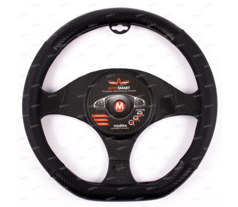 Оплетка для руля AUTOSMART, размер М, 38 см, форма D, карбон