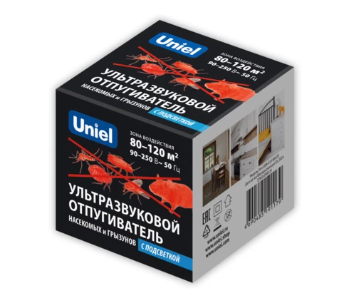 Отпугиватель от насекомых и грызунов Uniel UDR-E15, до 120 м2, 220В, белый