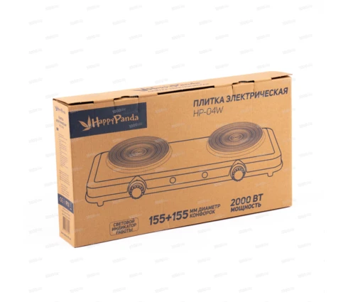 Плита электрическая Happy Panda HP-04W, белая, 2 конфорки, диск, 2000 Вт