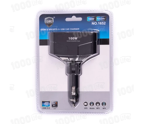 Разветвитель прикуривателя двойной 1652, 2*USB, 2,1 А, 12-24 В